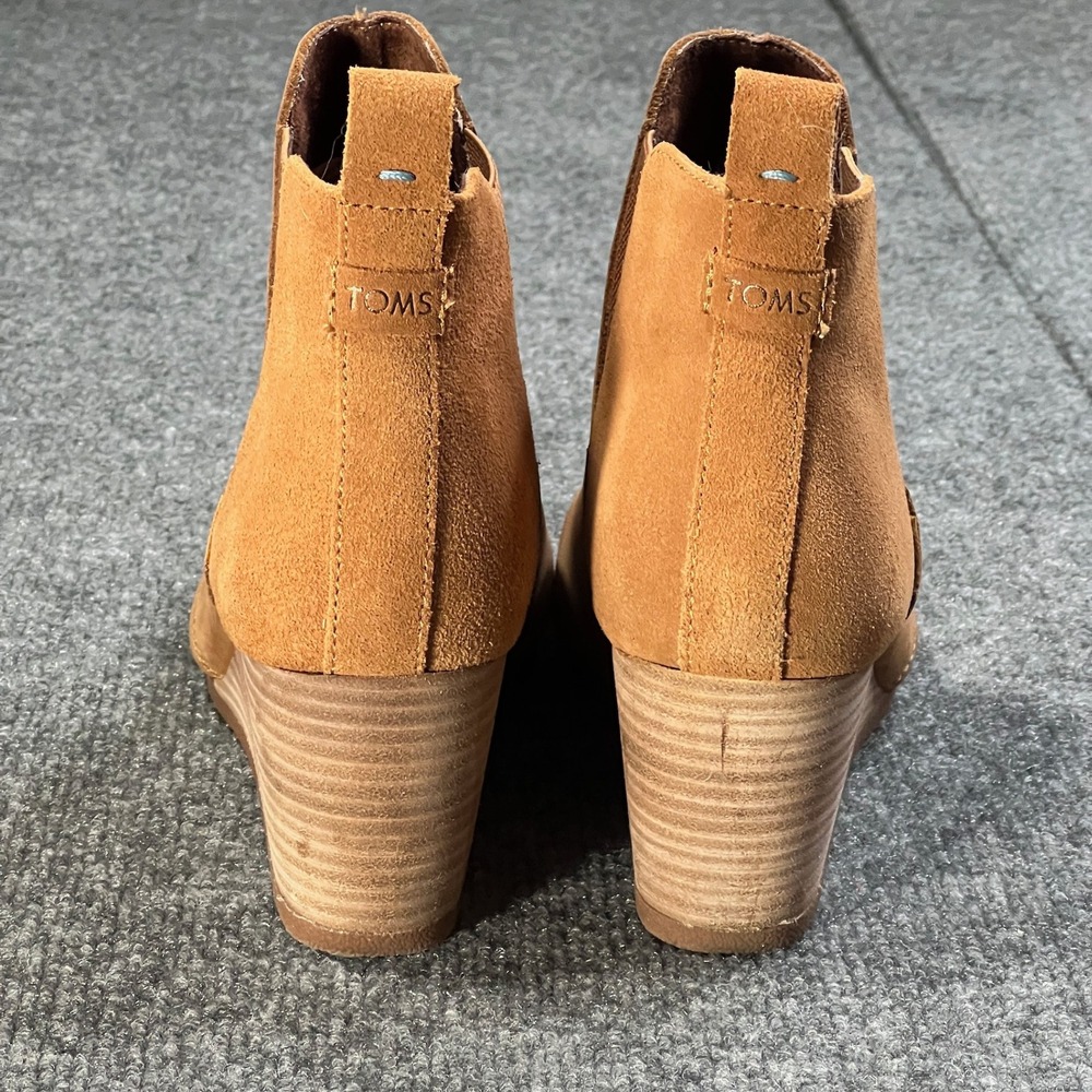 TOMS Kelsey Pull-On Wedge Womens 10 Bootie Tan Leather Suede Ankle Boot 10016858 - Picture 5 of 9